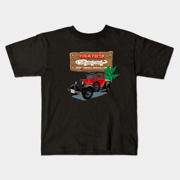 Farm Fresh Christmas Trees retro poster Kids T-Shirt by Mechanik